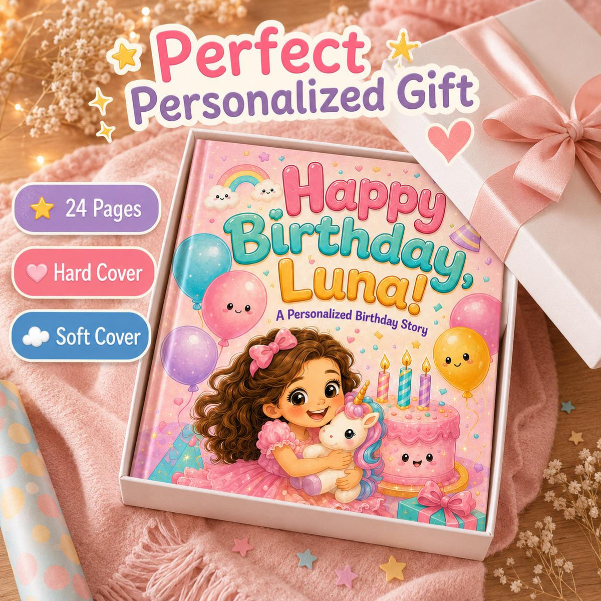 Personalised Happy Birthday Children Book, Custom Name Happy Birthday Boy Girl Toddler, Birthday StoryBook Gift, Baby Birthday Keepsake