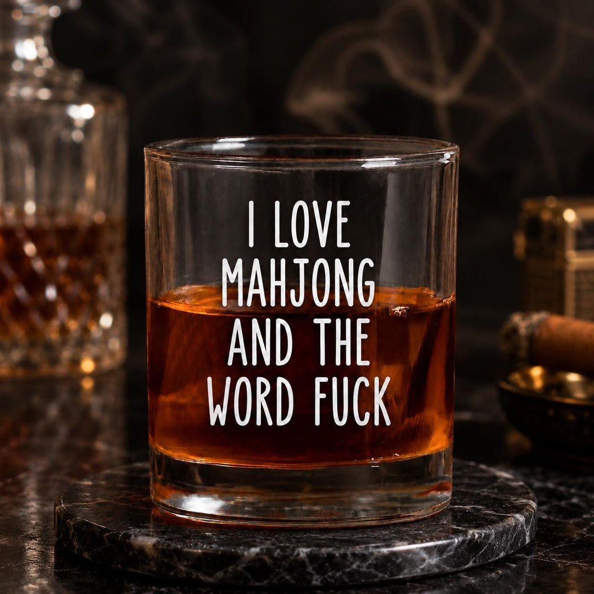I Love Mahjong And The Word F*Ck  Whiskey Glass, Funny Mahjong Player Cup, Adult Humor Gaming Gift, Mahjong Lover Novelty Glass