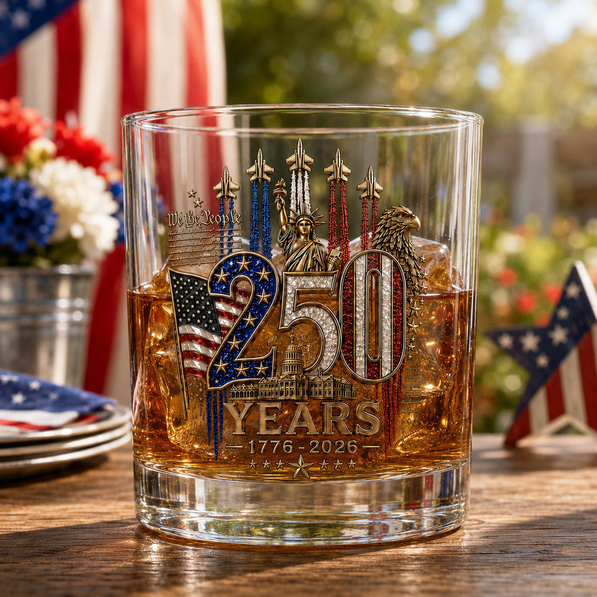 250th Anniversary Whiskey Glass, 4th Of July Gift For Patriotic, America 250th Anniversary, 1976 - 2026 Drinkware, 250 Years Of Freedom Cup