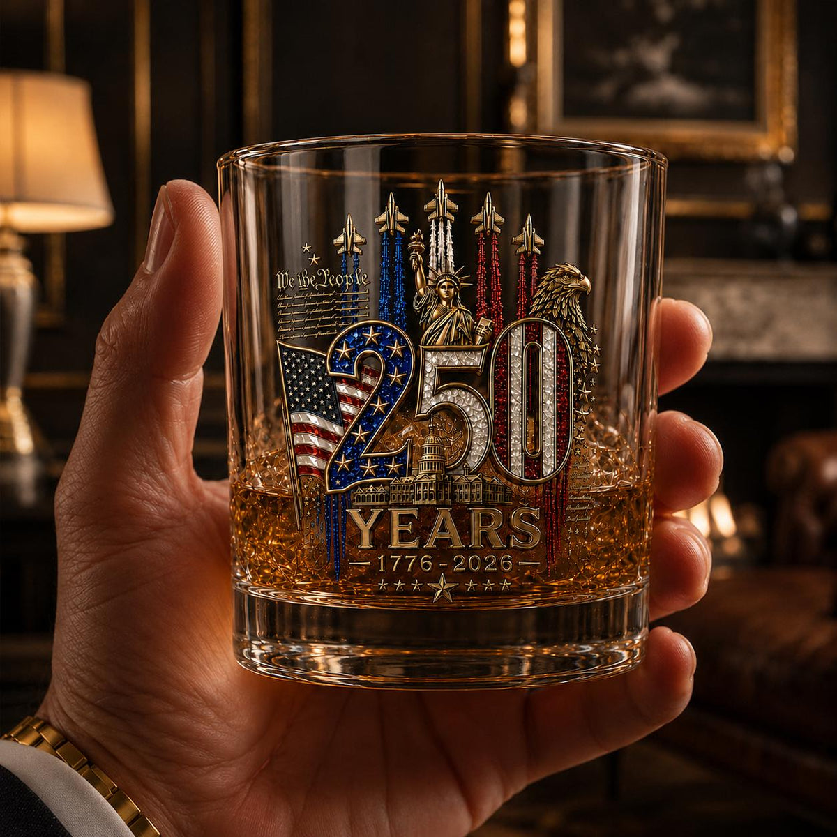 250th Anniversary Whiskey Glass, 4th Of July Gift For Patriotic, America 250th Anniversary, 1976 - 2026 Drinkware, 250 Years Of Freedom Cup