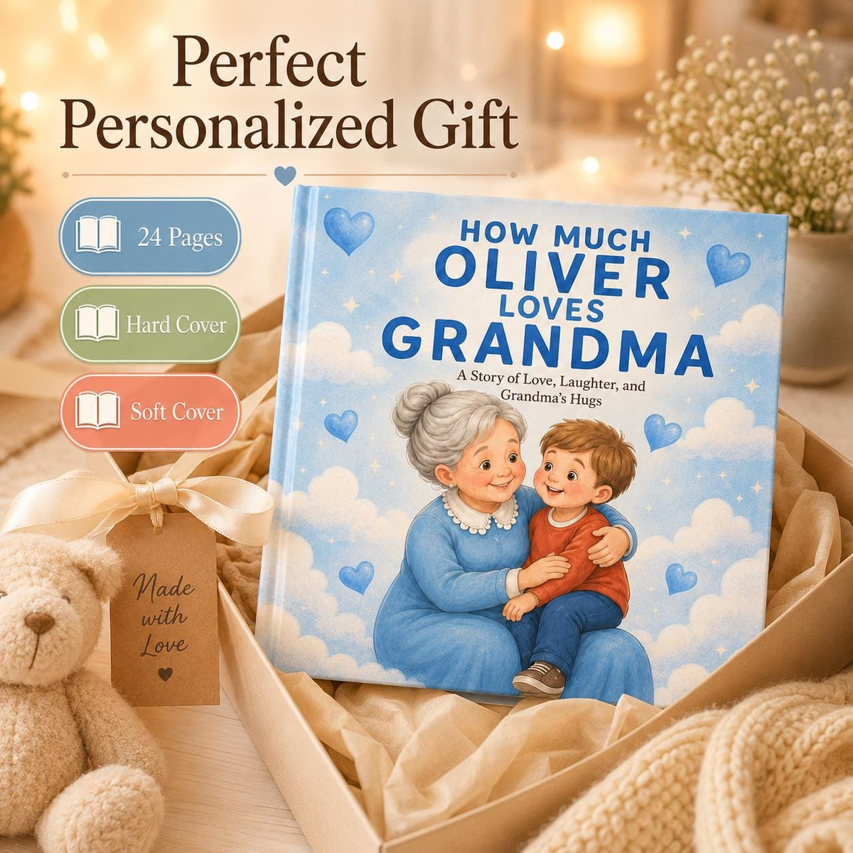 Personalized How Much Loves Storybook For Grandma, Custom Baby Book For Grandmother From Grandson, Mother’s Day Gift, Gift From Kids