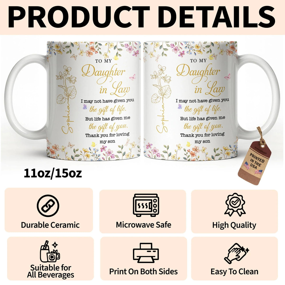 Personalized Funny Daughter In Law Coffee Mug From Mother In Law, Unique Wedding Bridal Gift