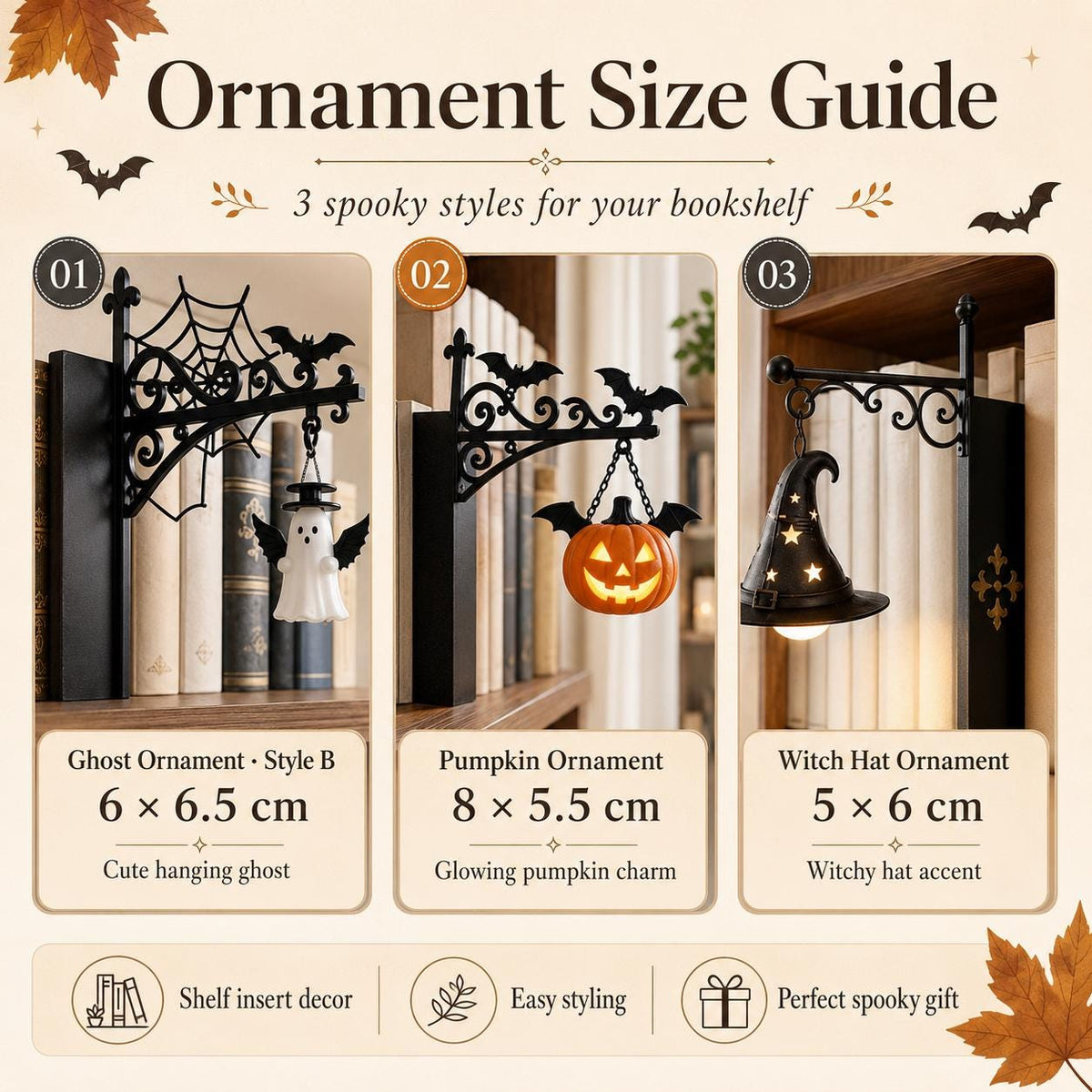 Gothic Halloween Bookshelf Lantern Lamp, Spooky Ghost Book Nook Light, Library Bookend Decor