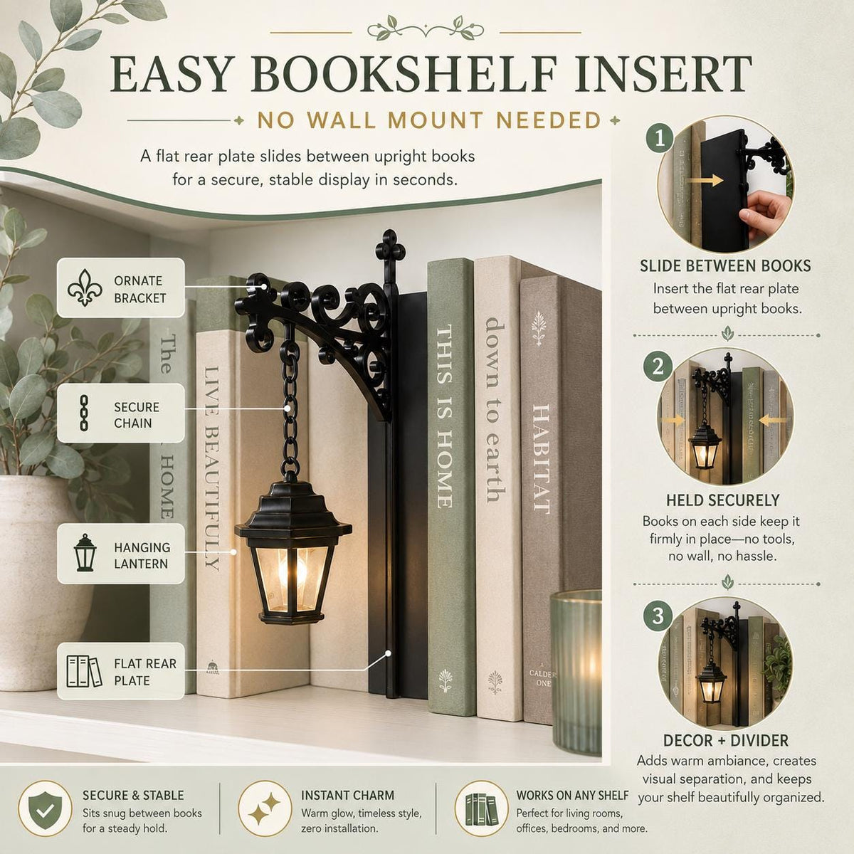 Gothic Halloween Bookshelf Lantern Lamp, Spooky Ghost Book Nook Light, Library Bookend Decor