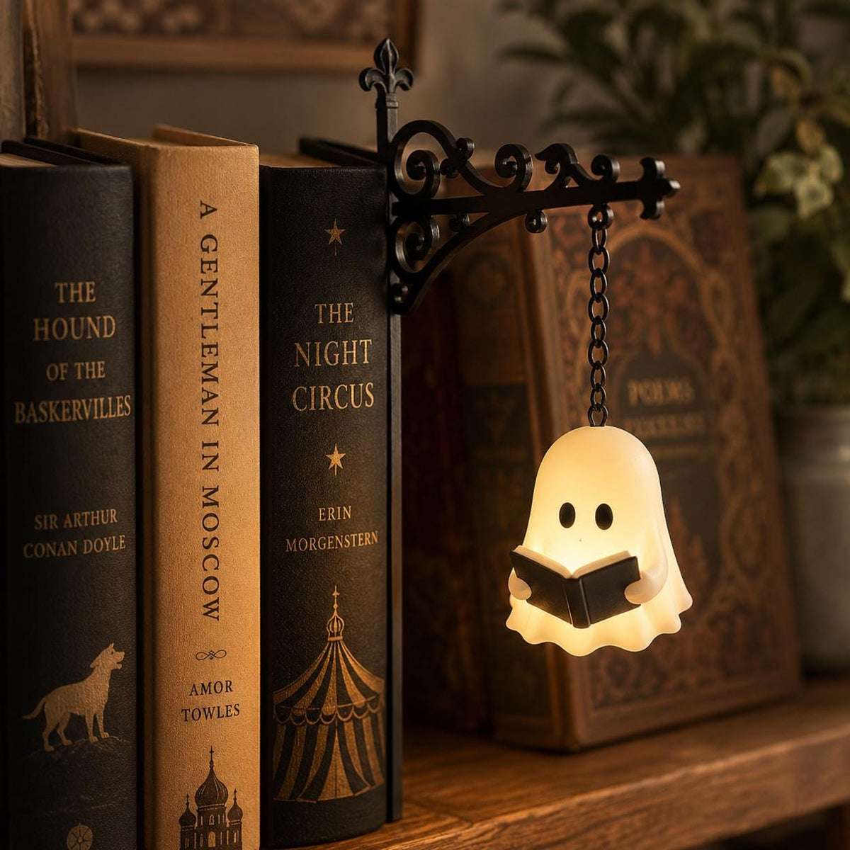 Gothic Halloween Bookshelf Lantern Lamp, Spooky Ghost Book Nook Light, Library Bookend Decor