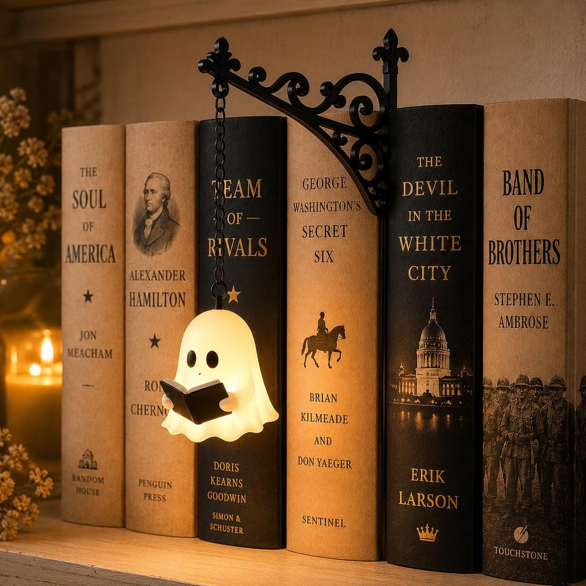 Gothic Halloween Bookshelf Lantern Lamp, Spooky Ghost Book Nook Light, Library Bookend Decor