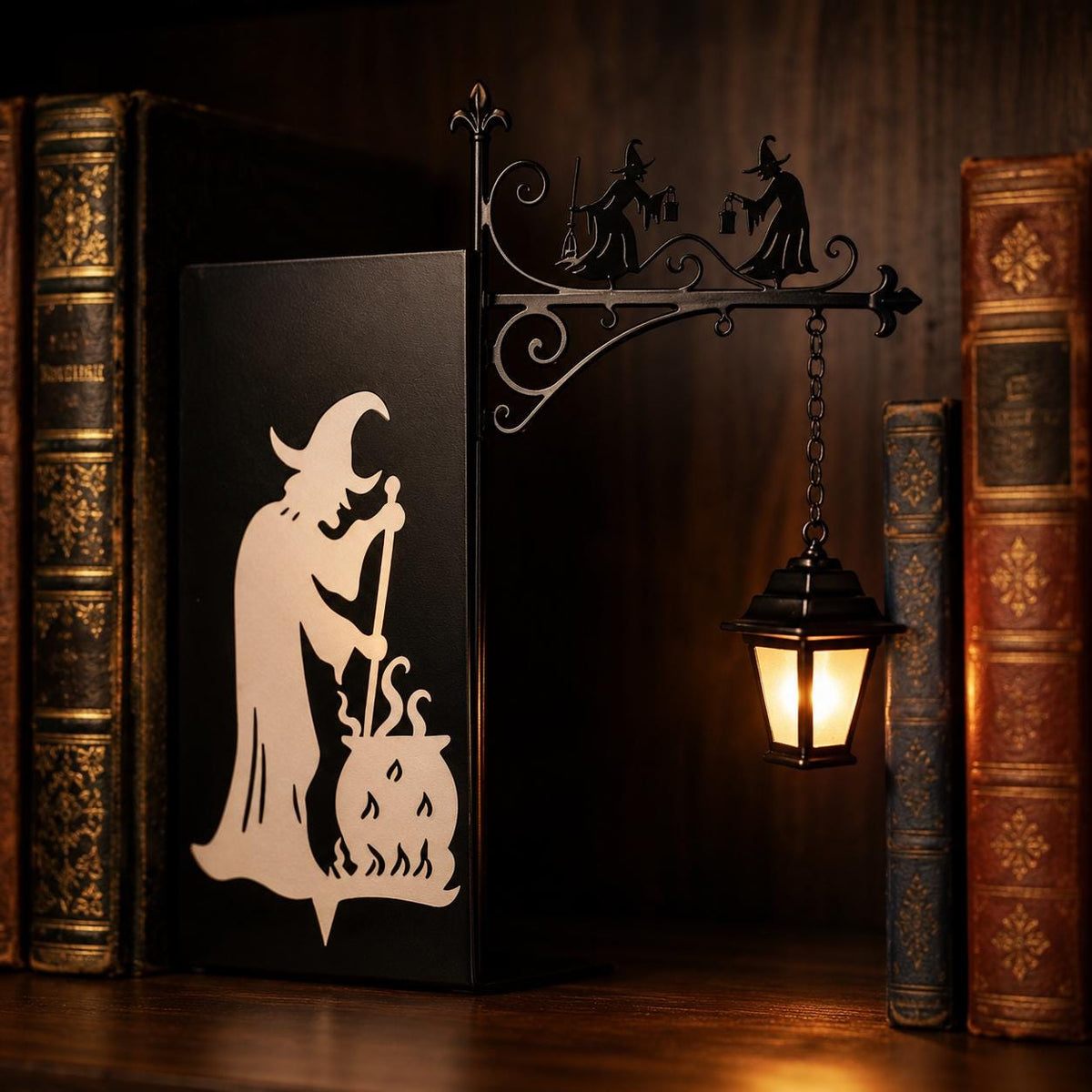 Gothic Halloween Bookshelf Lantern Lamp, Spooky Ghost Book Nook Light, Library Bookend Decor