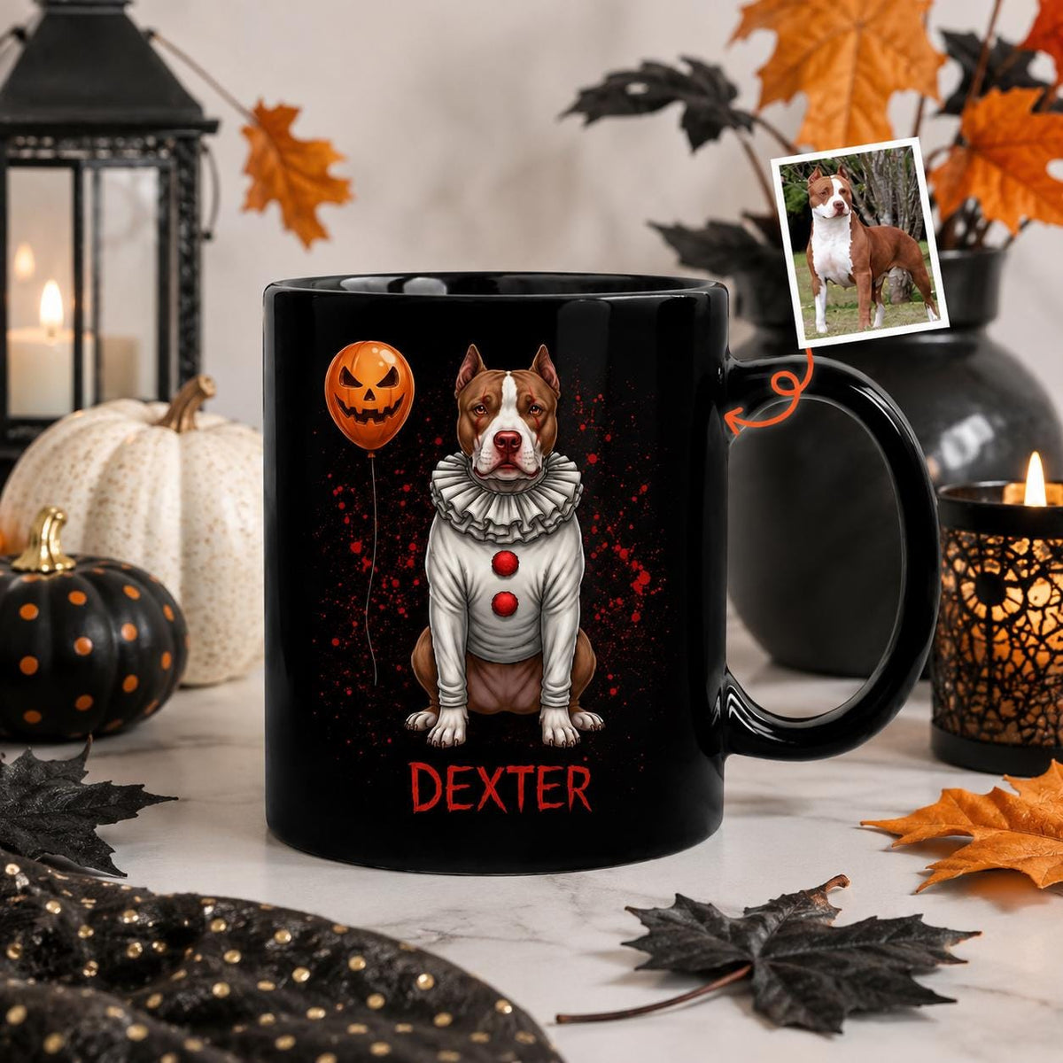 Personalized Photo Dog Ceramic Mug, Halloween Gift For Dog Lovers, Spooky Season Coffee Cup