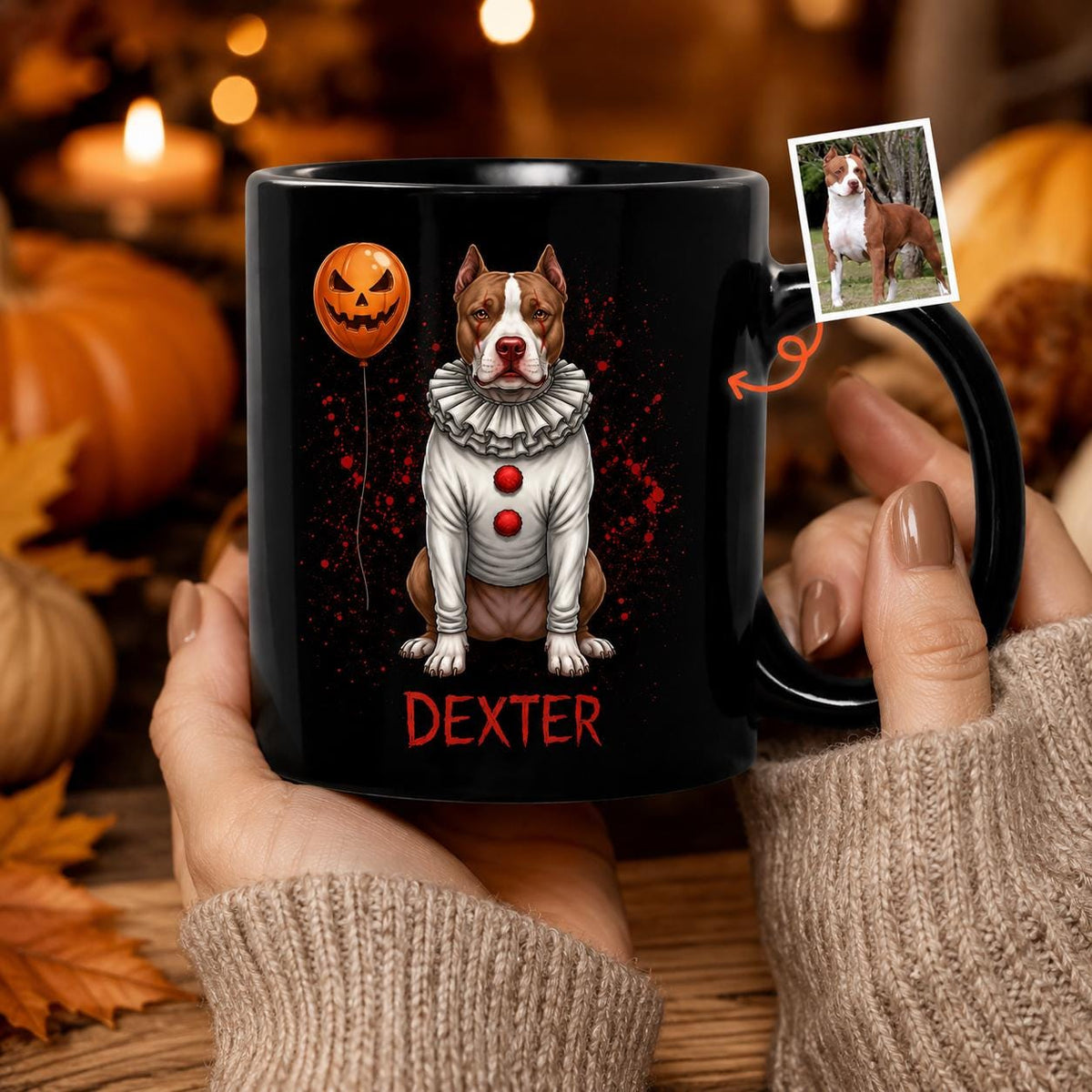 Personalized Photo Dog Ceramic Mug, Halloween Gift For Dog Lovers, Spooky Season Coffee Cup