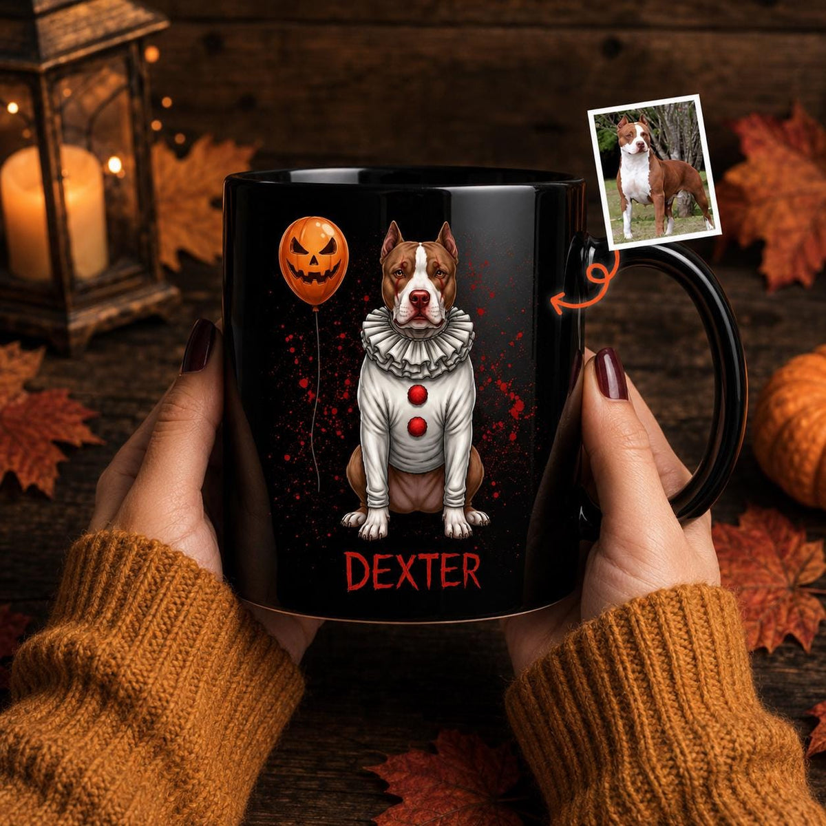 Personalized Photo Dog Ceramic Mug, Halloween Gift For Dog Lovers, Spooky Season Coffee Cup