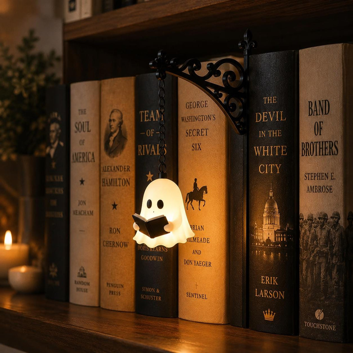 Gothic Halloween Bookshelf Lantern Lamp, Spooky Ghost Book Nook Light, Library Bookend Decor