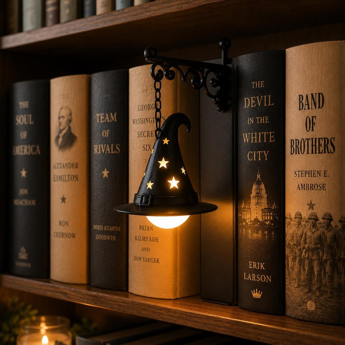 Gothic Halloween Bookshelf Lantern Lamp, Spooky Ghost Book Nook Light, Library Bookend Decor