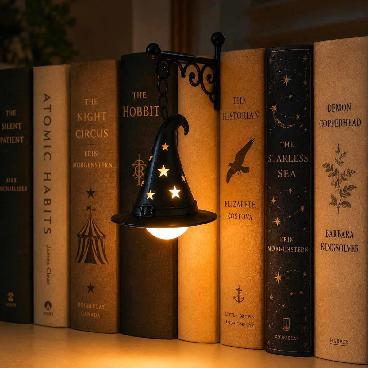 Gothic Halloween Bookshelf Lantern Lamp, Spooky Ghost Book Nook Light, Library Bookend Decor