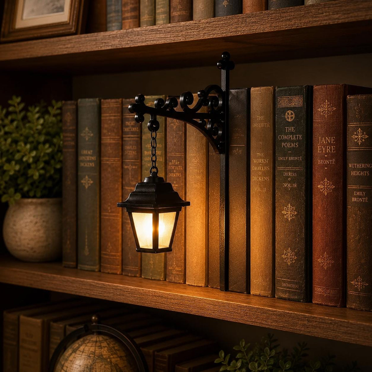 Gothic Halloween Bookshelf Lantern Lamp, Spooky Ghost Book Nook Light, Library Bookend Decor