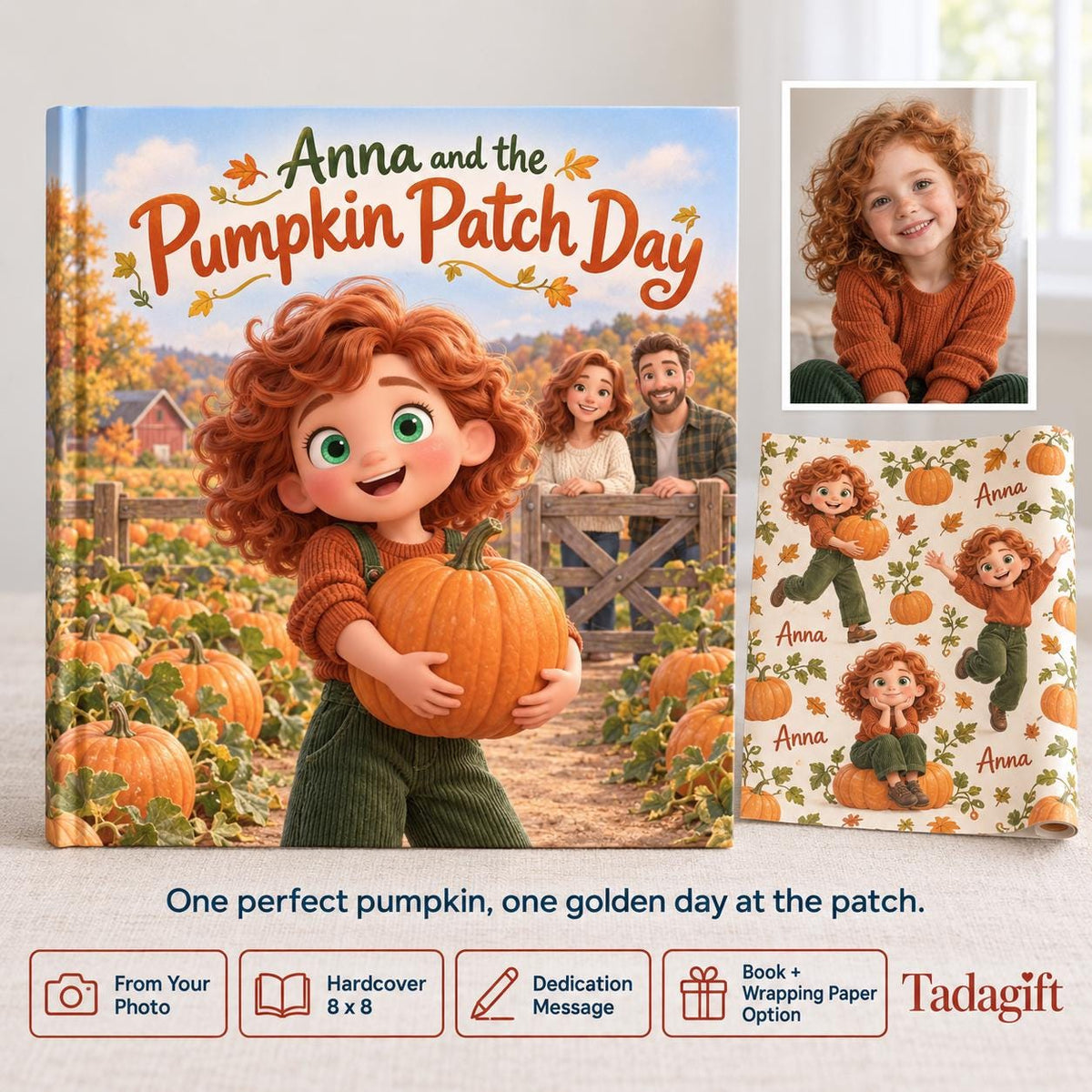 Personalized Children's Book from Photo, Pumpkin Patch Adventure, Thanks Giving Gift For Daughter