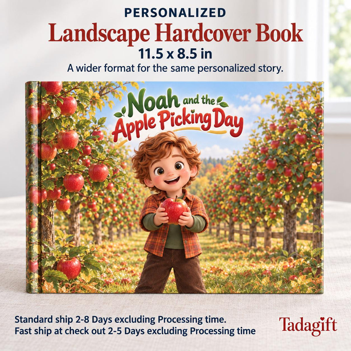 Personalized Children's Book in Hardcover: Illustrated Apple Orchard Day with Wrapping Paper Included