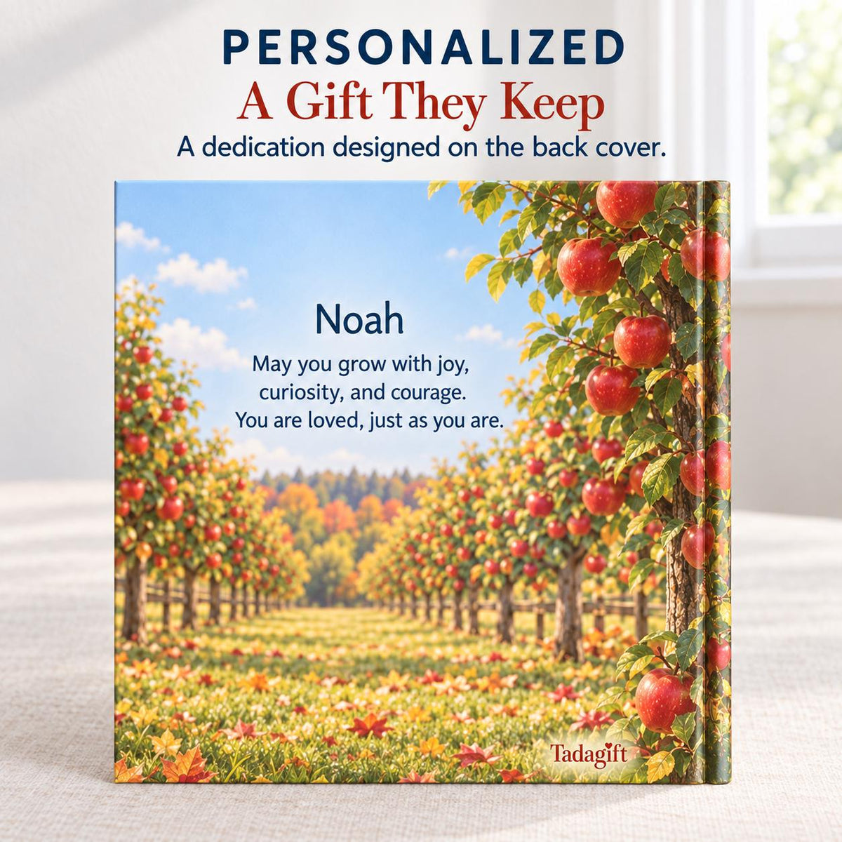 Personalized Children's Book in Hardcover: Illustrated Apple Orchard Day with Wrapping Paper Included