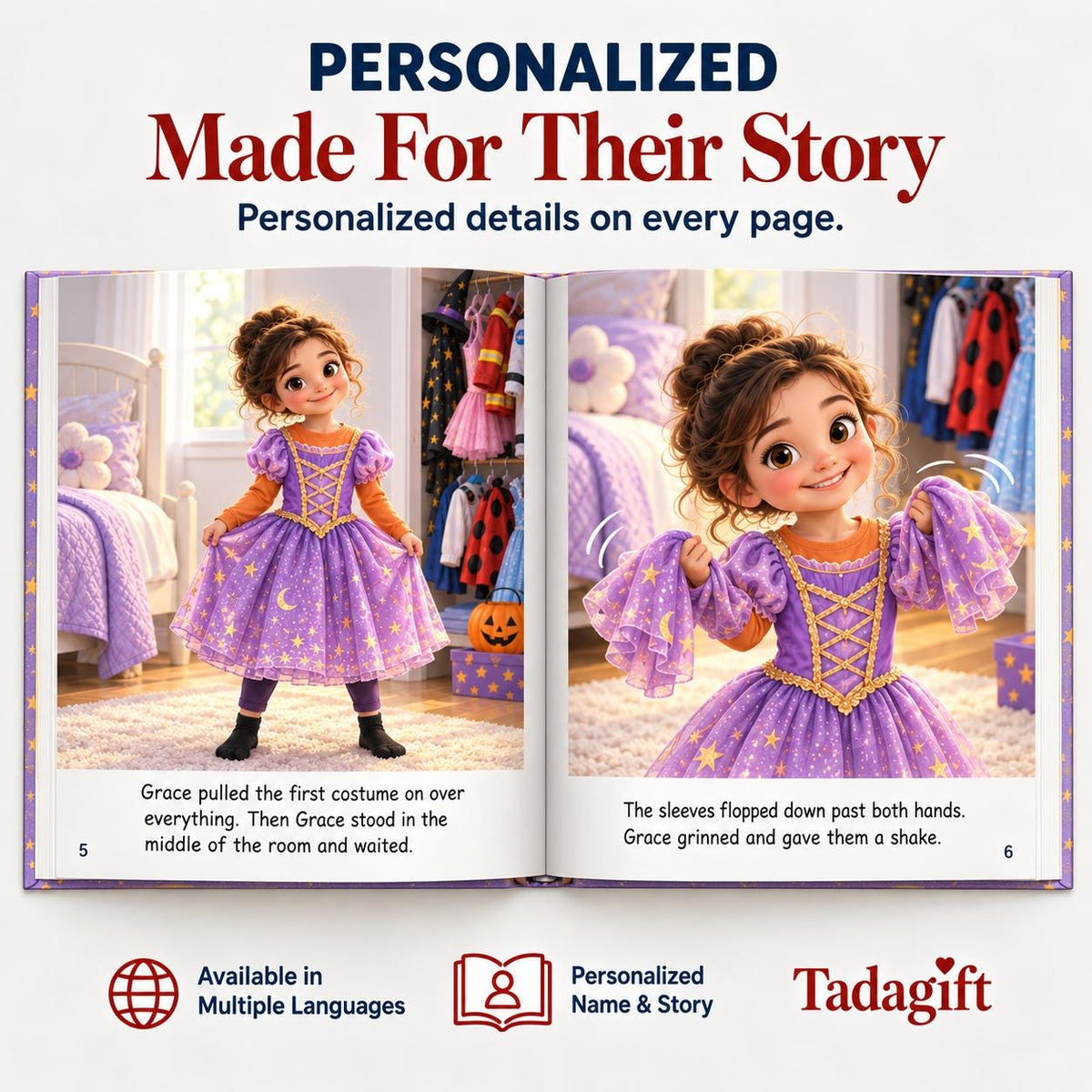 Personalized Children's Book in Hardcover: Halloween Picking Costume Story with Wrapping Paper Included