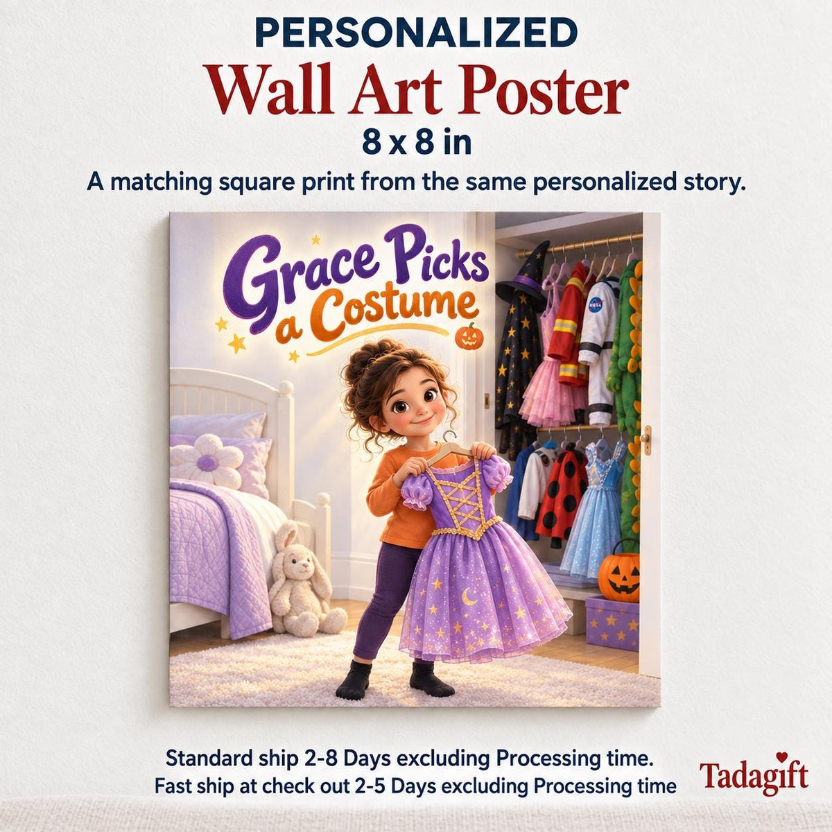 Personalized Children's Book in Hardcover: Halloween Picking Costume Story with Wrapping Paper Included