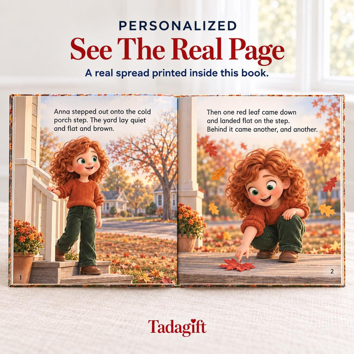 Personalized Children's Book in Hardcover: Illustrated Autumn Leaf Pile with Wrapping Paper Included