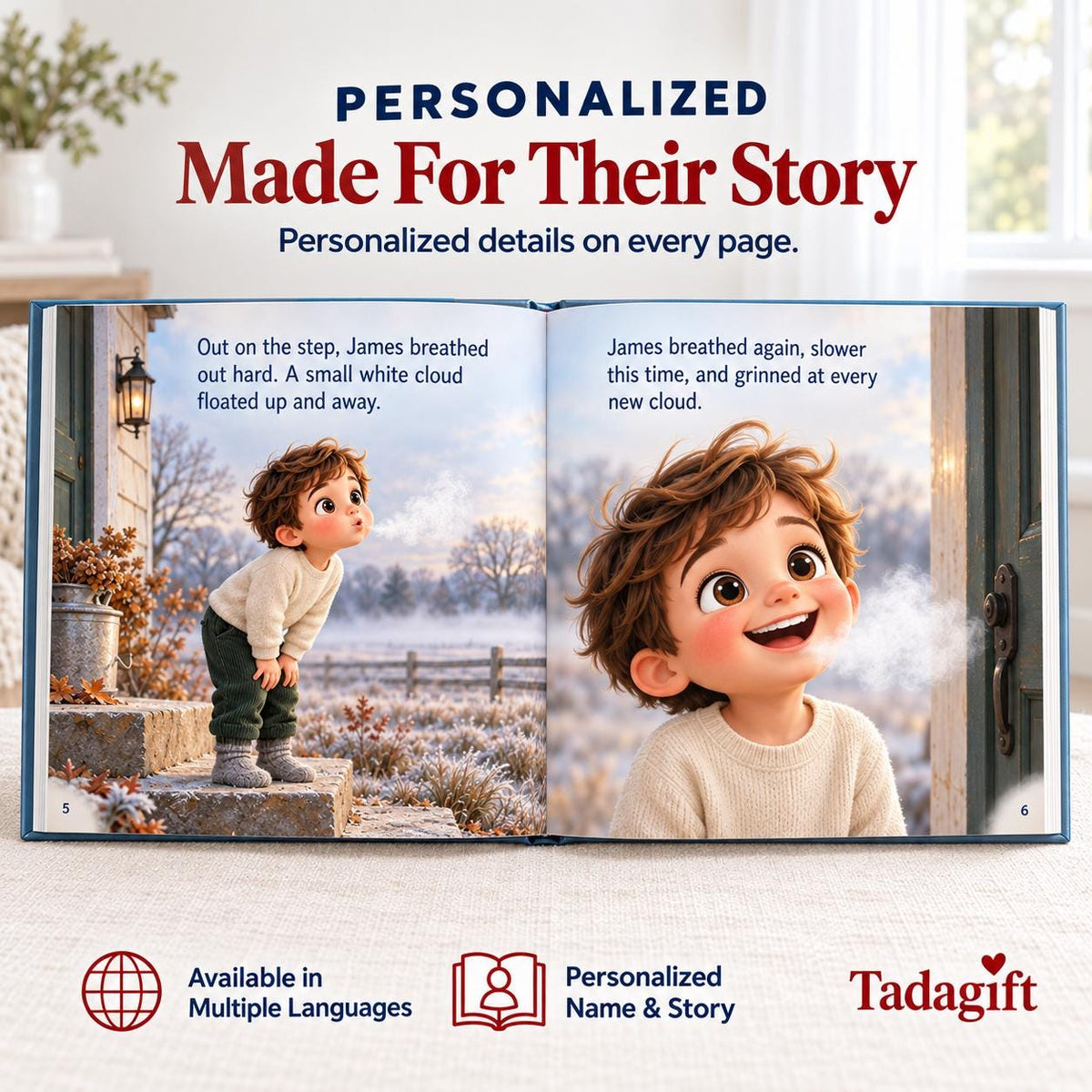 Personalized Children's Book in Hardcover: Illustrated First Cold Morning with Wrapping Paper Included