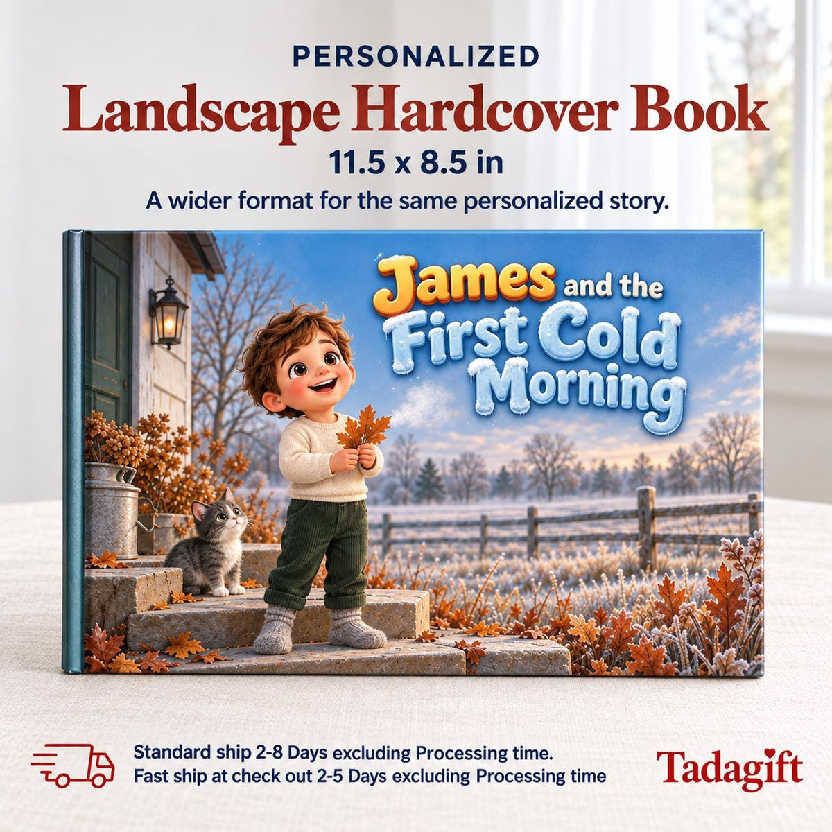 Personalized Children's Book in Hardcover: Illustrated First Cold Morning with Wrapping Paper Included