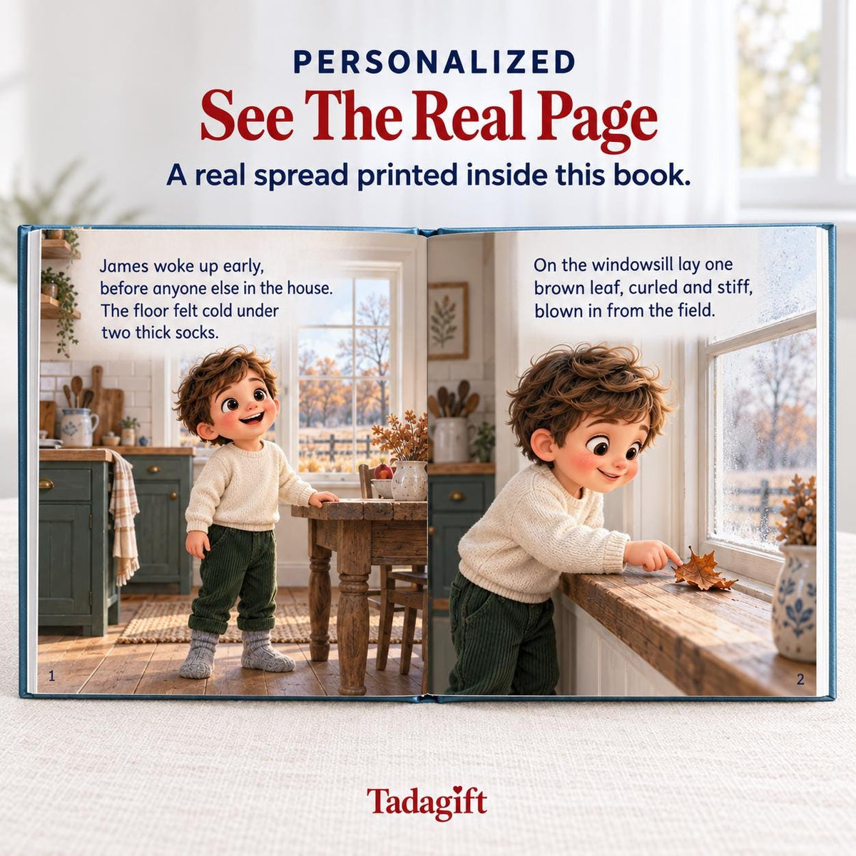 Personalized Children's Book in Hardcover: Illustrated First Cold Morning with Wrapping Paper Included