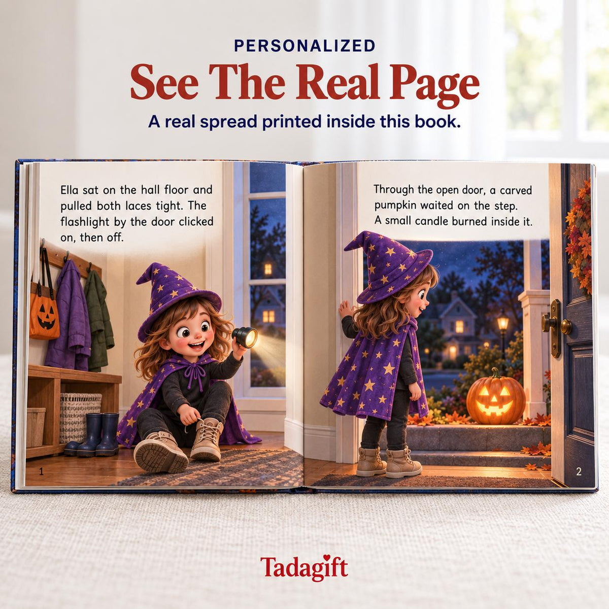 Personalized Children's Book in Hardcover: Halloween Trick or Treat Story with Wrapping Paper Included