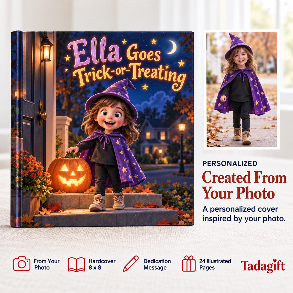 Personalized Children's Book in Hardcover: Halloween Trick or Treat Story with Wrapping Paper Included