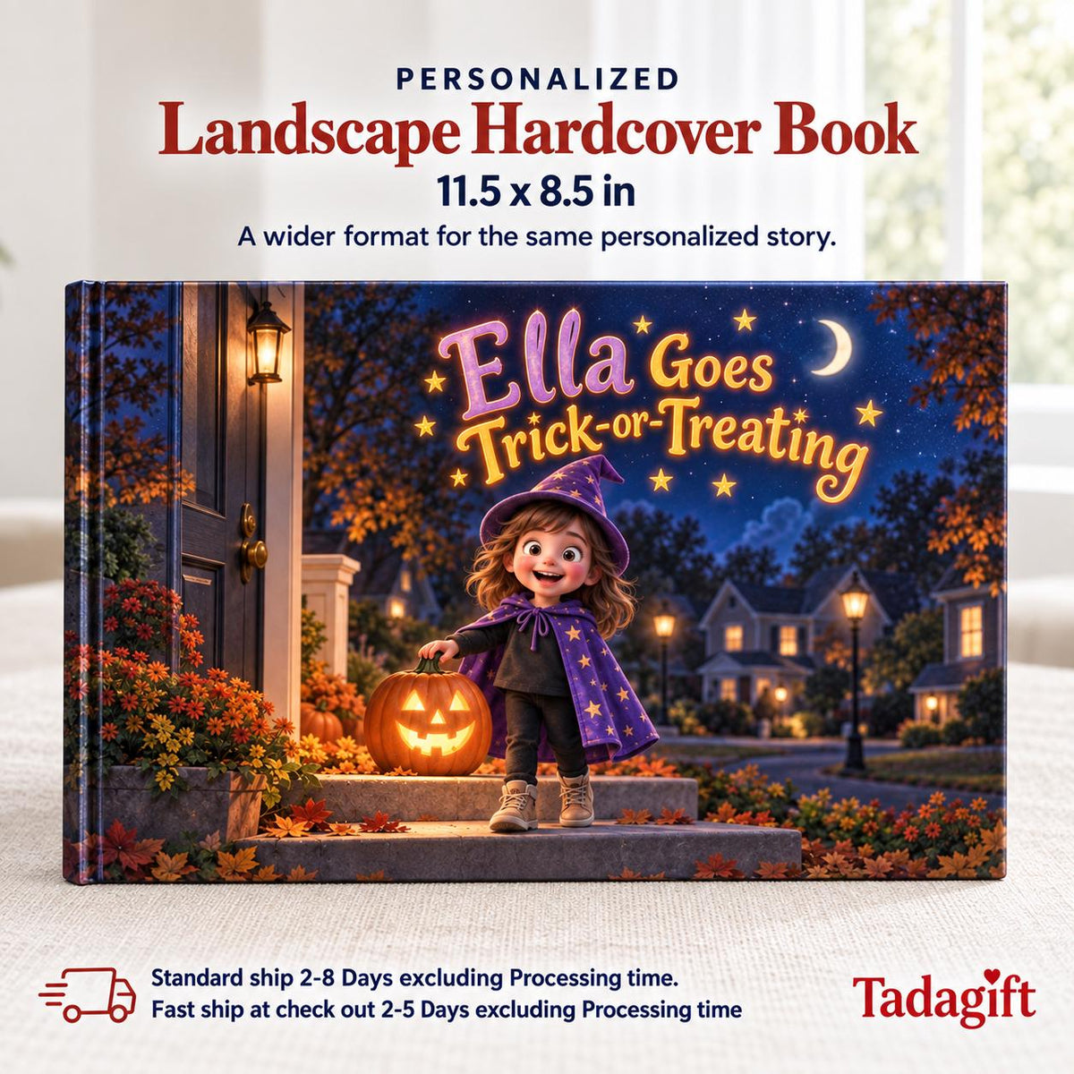 Personalized Children's Book in Hardcover: Halloween Trick or Treat Story with Wrapping Paper Included