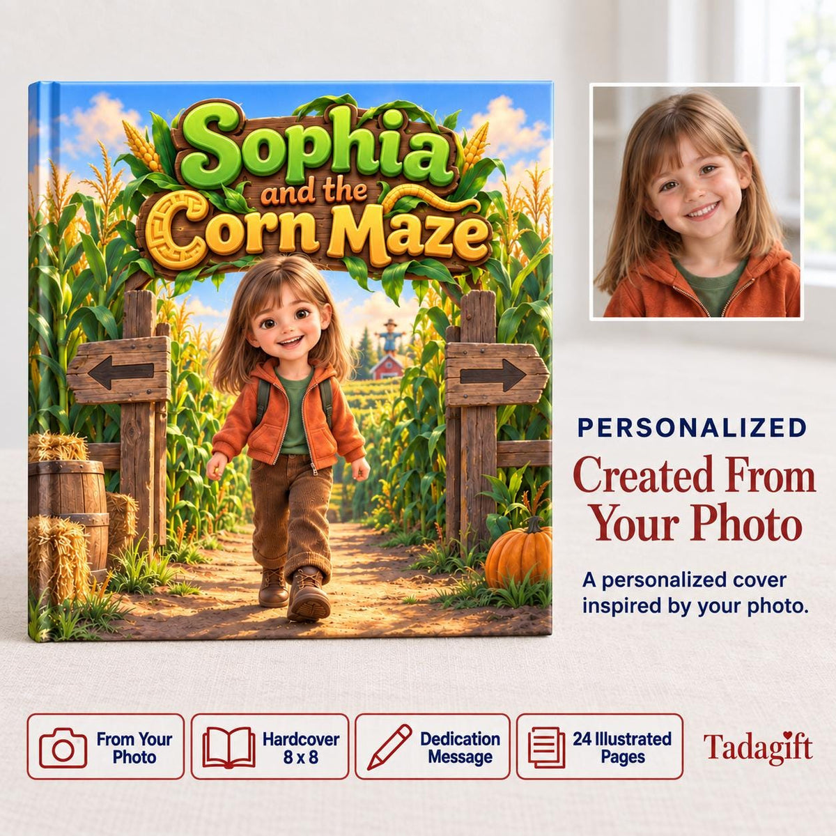 Personalized Children's Book in Hardcover: Illustrated Corn Maze Adventure with Wrapping Paper Included
