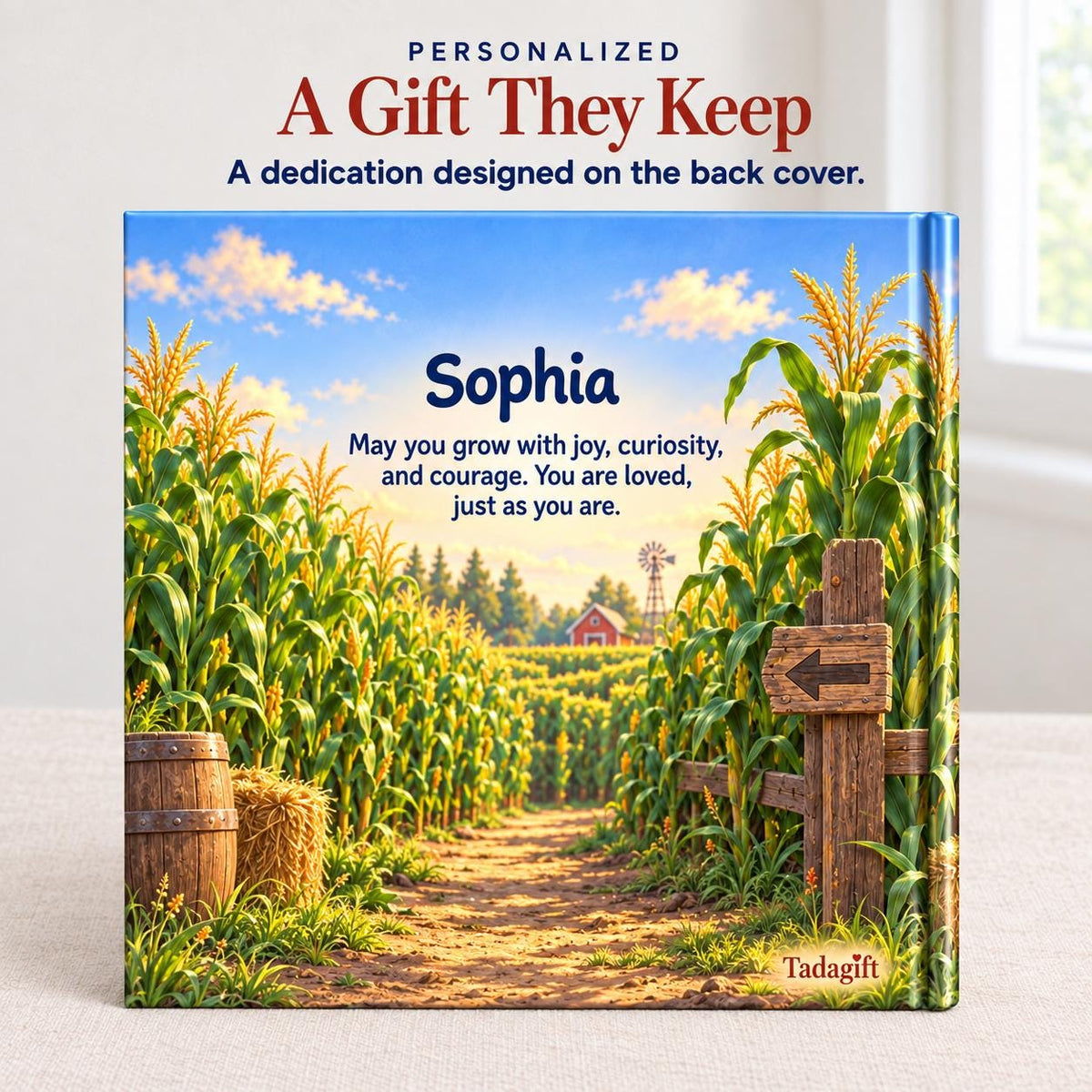 Personalized Children's Book in Hardcover: Illustrated Corn Maze Adventure with Wrapping Paper Included