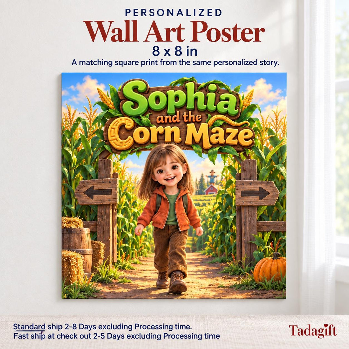 Personalized Children's Book in Hardcover: Illustrated Corn Maze Adventure with Wrapping Paper Included