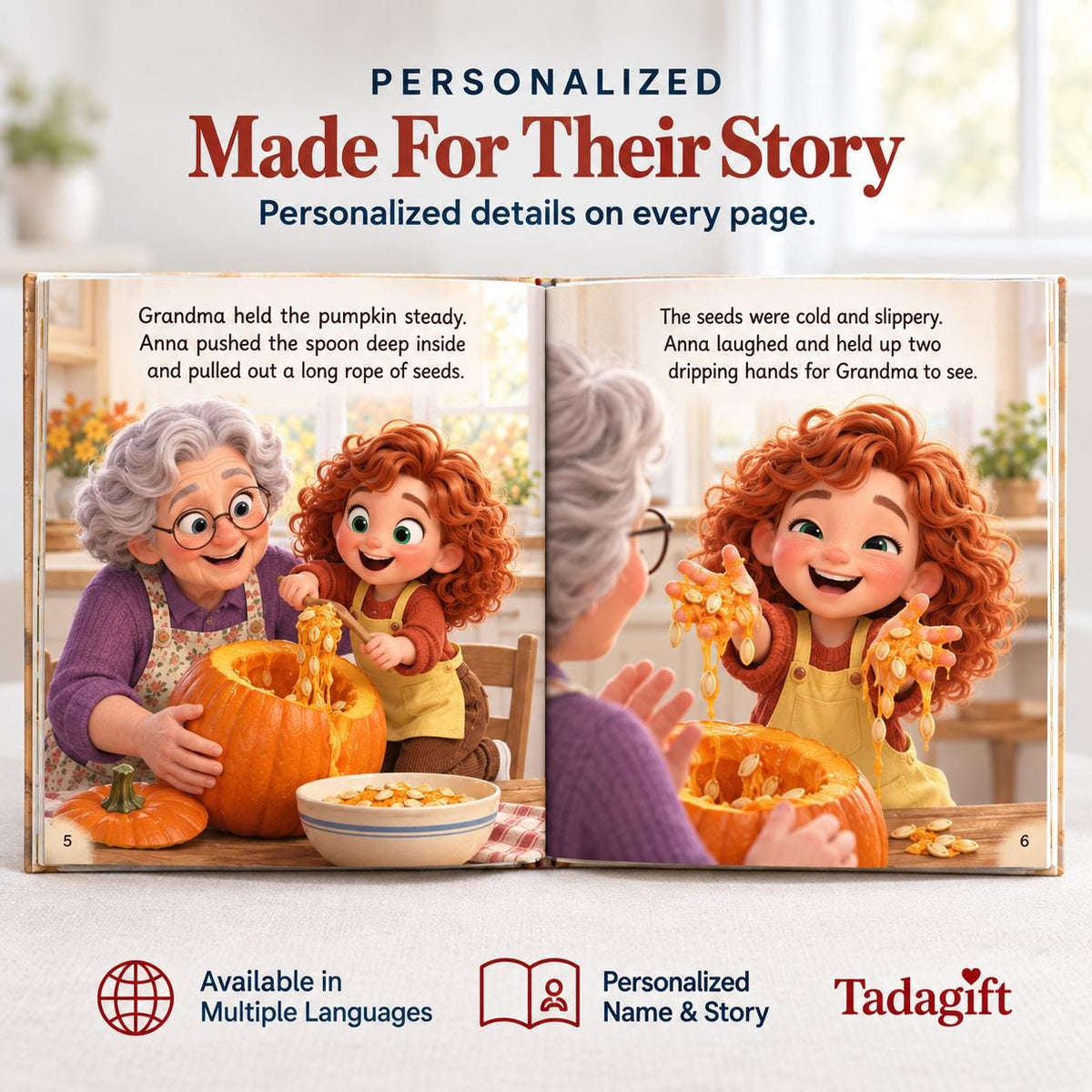 Personalized Children's Book in Hardcover: Autumn Story for Grandma with Wrapping Paper Included