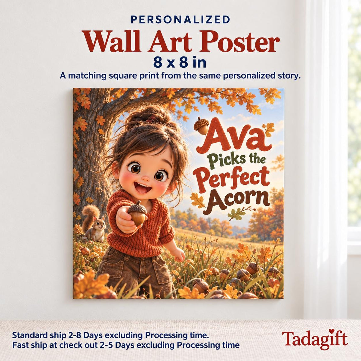 Personalized Children's Book in Hardcover: Illustrated Perfect Acorn Story with Wrapping Paper Included