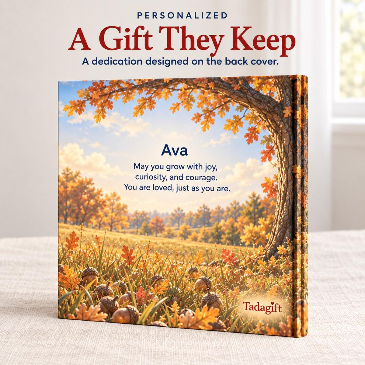 Personalized Children's Book in Hardcover: Illustrated Perfect Acorn Story with Wrapping Paper Included
