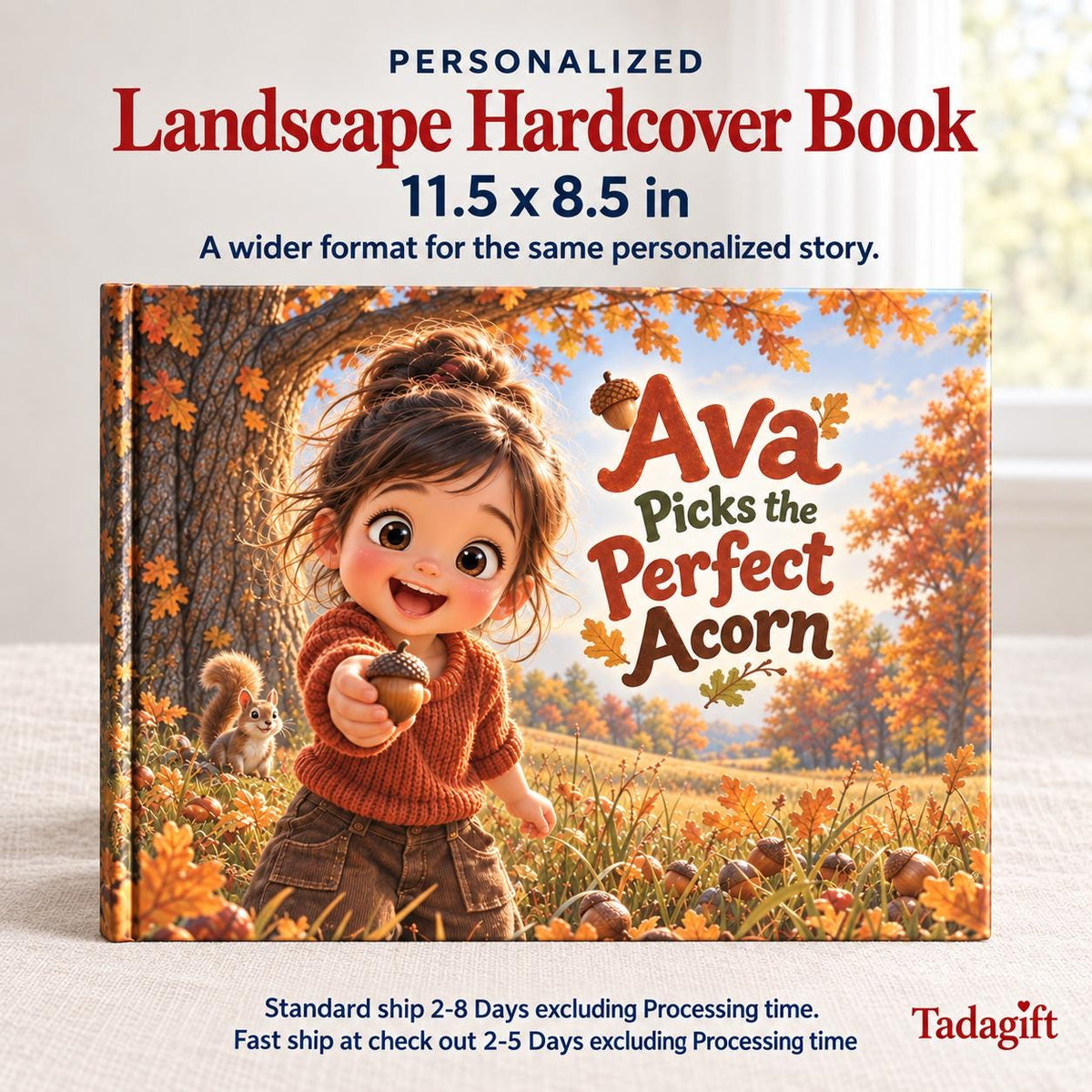 Personalized Children's Book in Hardcover: Illustrated Perfect Acorn Story with Wrapping Paper Included