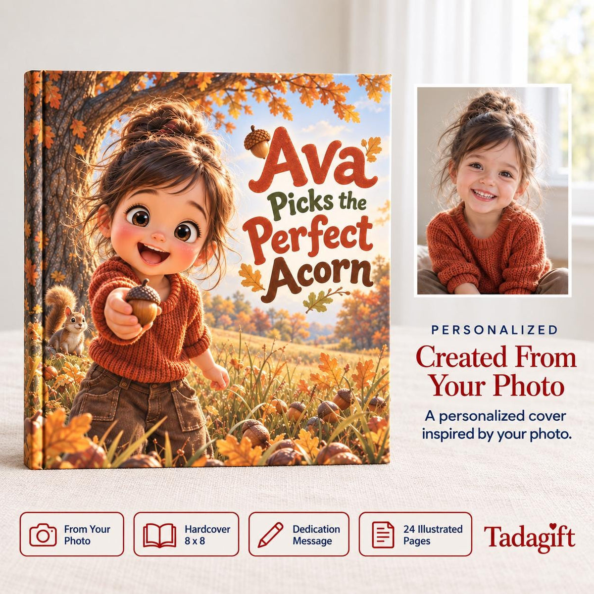 Personalized Children's Book in Hardcover: Illustrated Perfect Acorn Story with Wrapping Paper Included