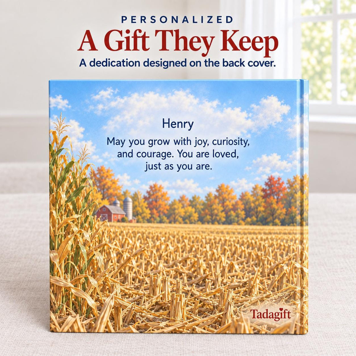 Personalized Children's Book in Hardcover: Illustrated Scarecrow Kids Story with Wrapping Paper Included