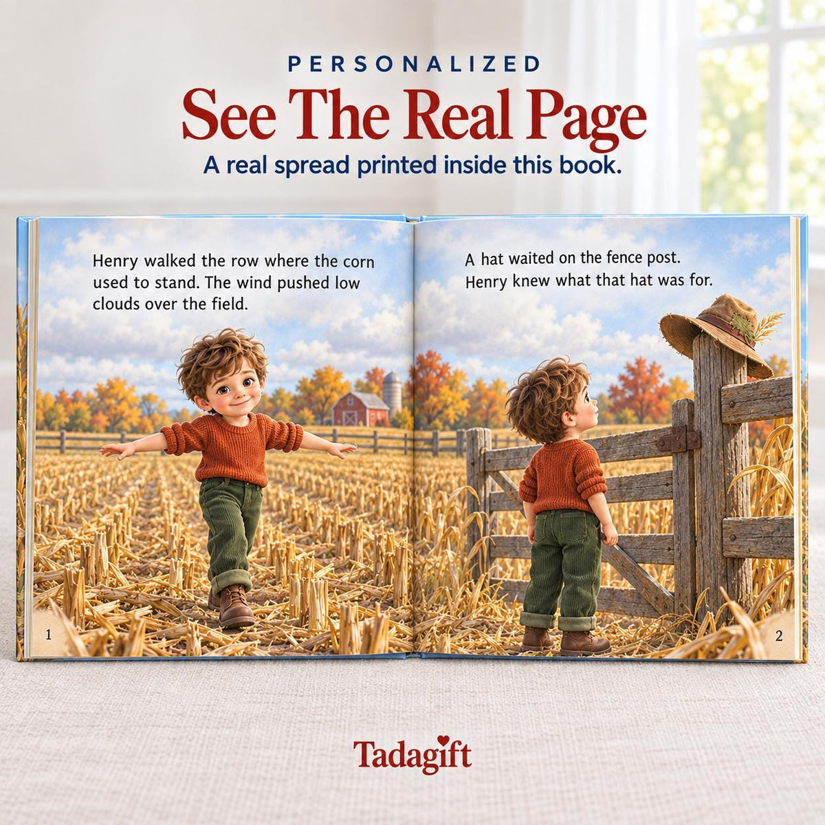 Personalized Children's Book in Hardcover: Illustrated Scarecrow Kids Story with Wrapping Paper Included