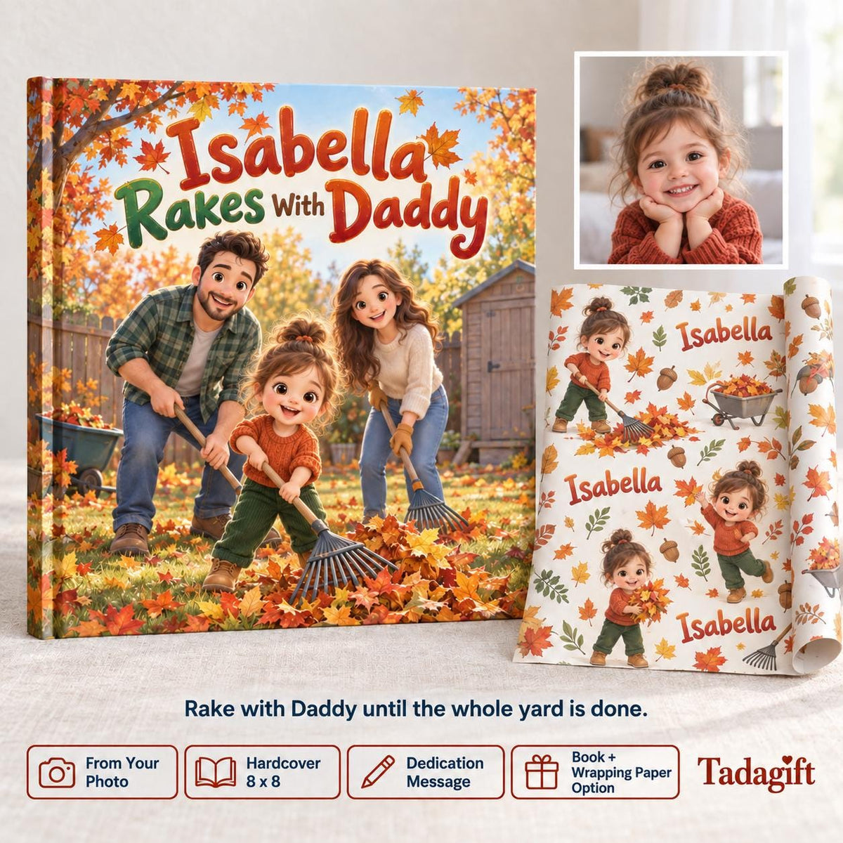 Personalized Children's Book in Hardcover: Autumn Story for Daddy with Wrapping Paper Included