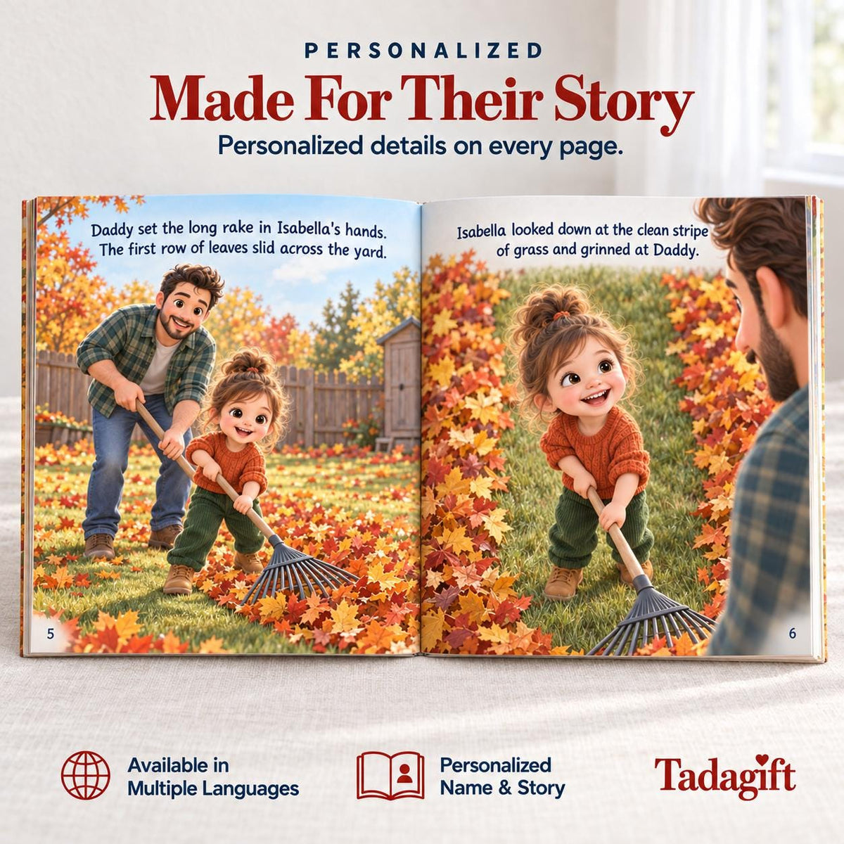 Personalized Children's Book in Hardcover: Autumn Story for Daddy with Wrapping Paper Included