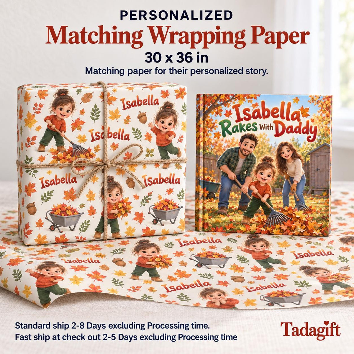 Personalized Children's Book in Hardcover: Autumn Story for Daddy with Wrapping Paper Included