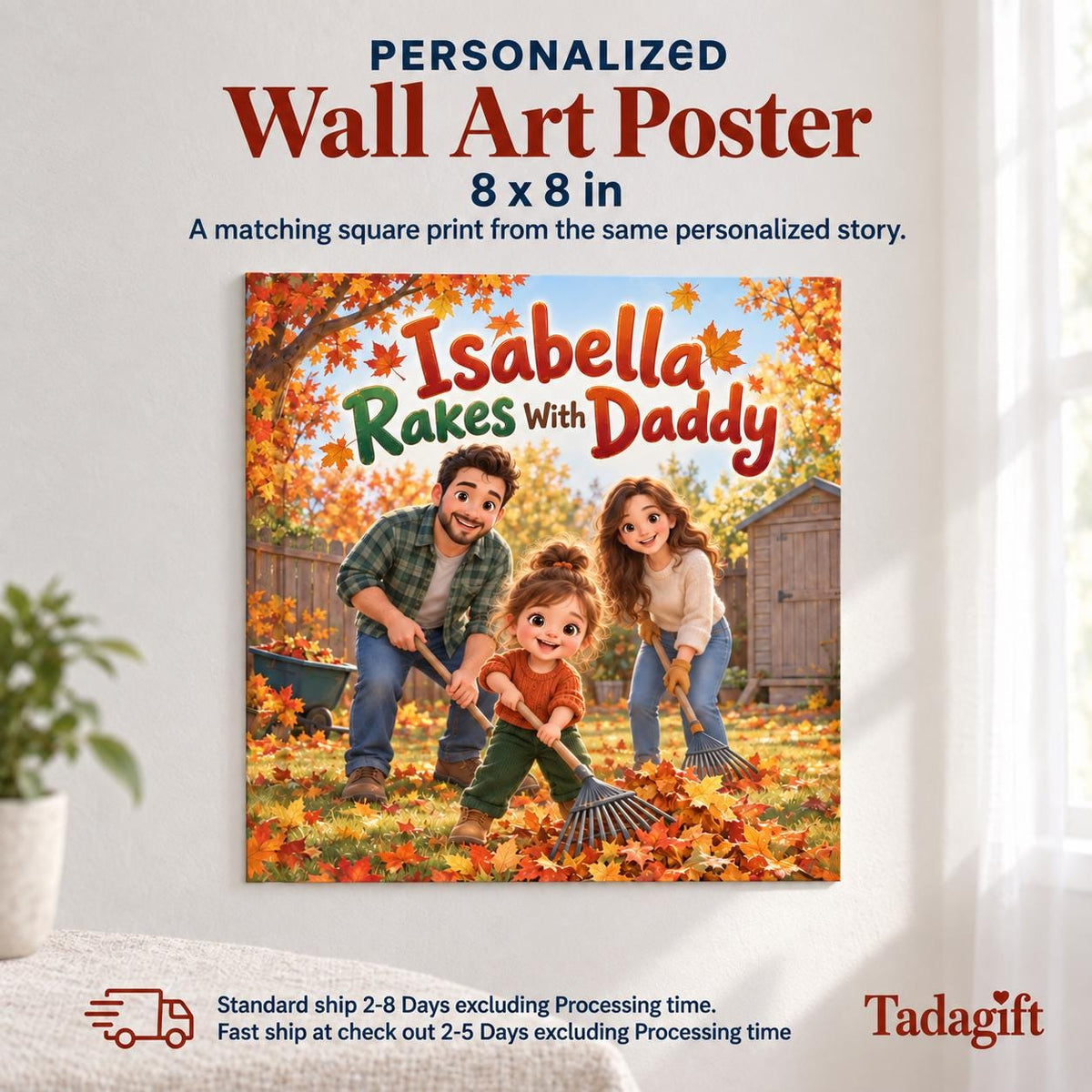 Personalized Children's Book in Hardcover: Autumn Story for Daddy with Wrapping Paper Included