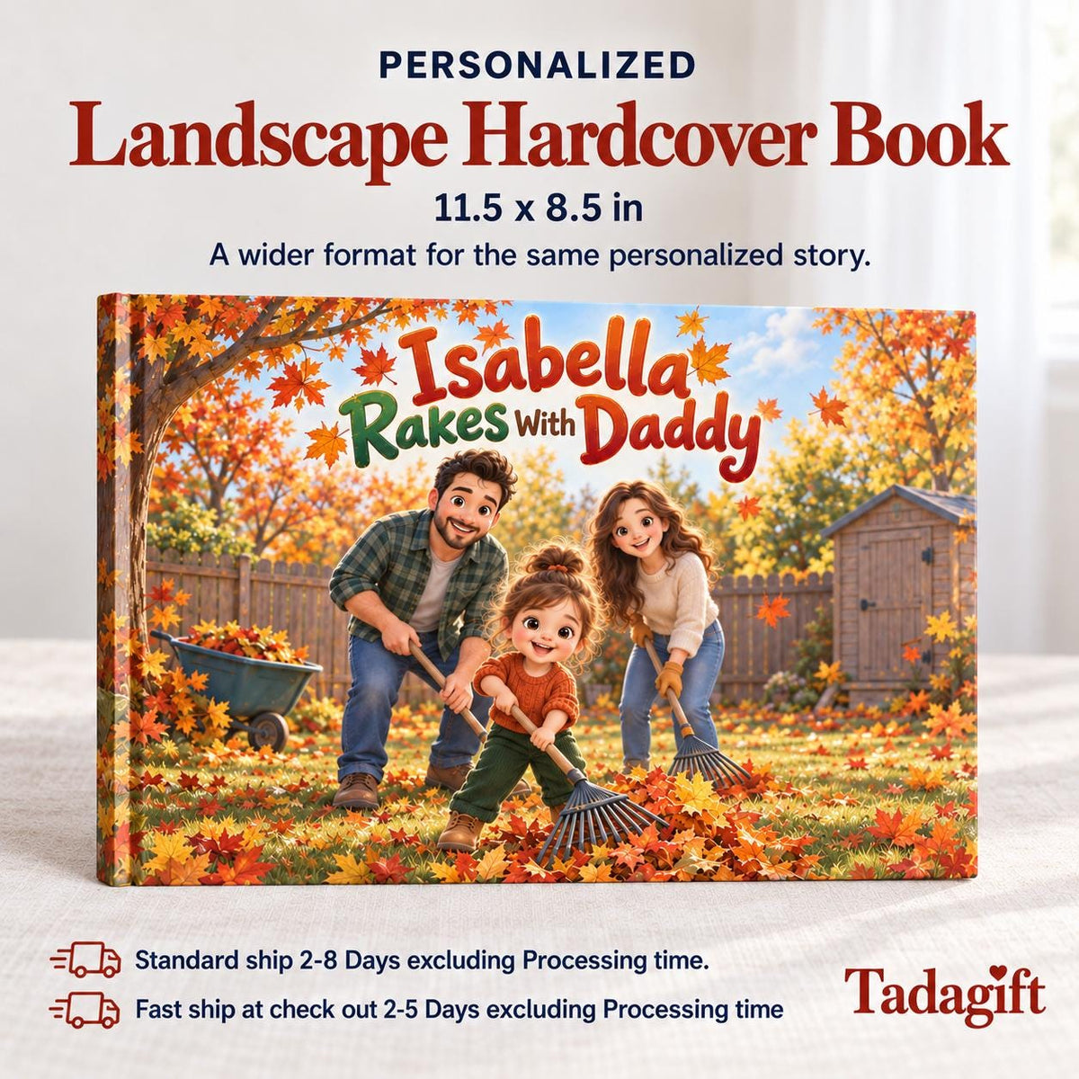 Personalized Children's Book in Hardcover: Autumn Story for Daddy with Wrapping Paper Included