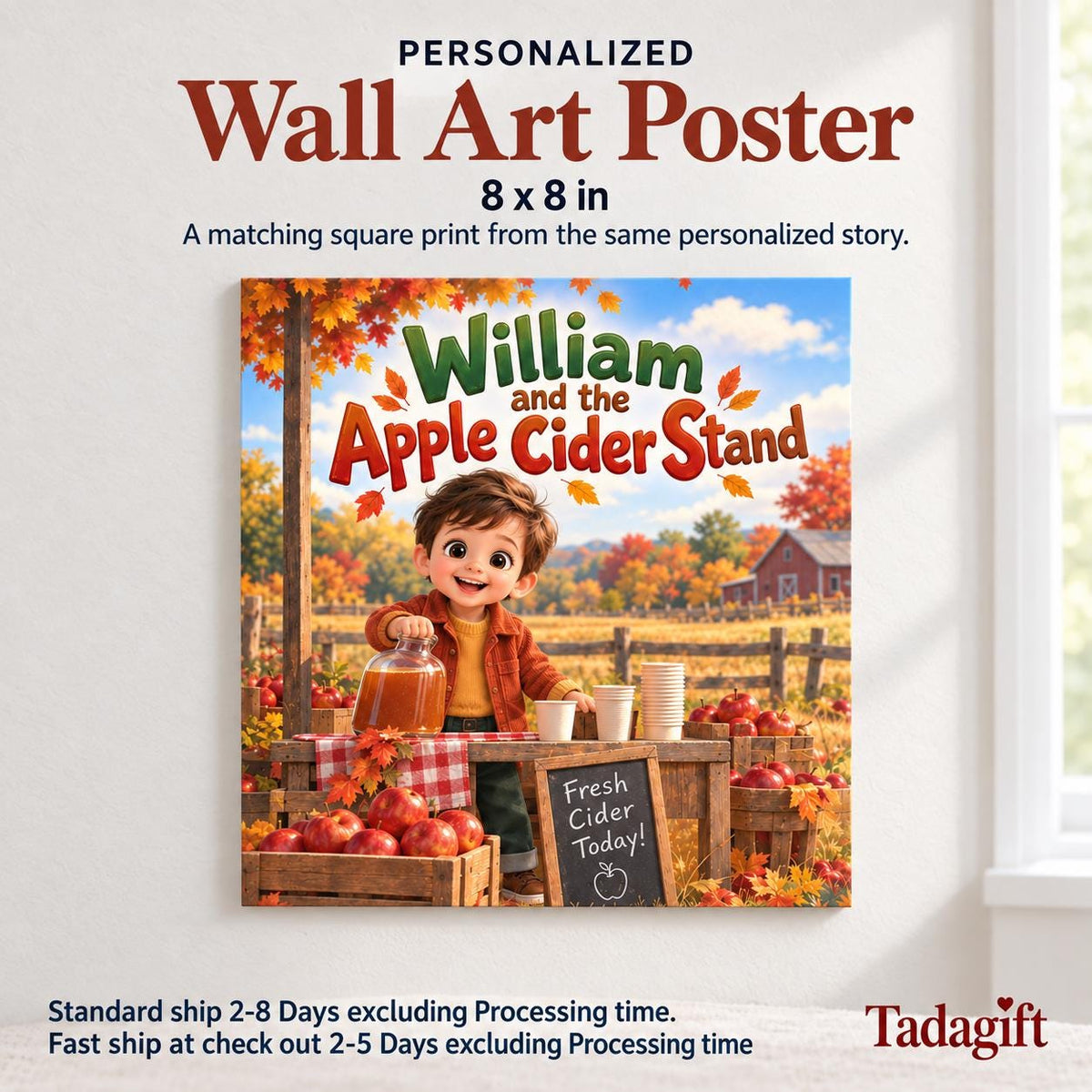 Personalized Children's Book in Hardcover: Illustrated Cider Stand Story with Wrapping Paper Included