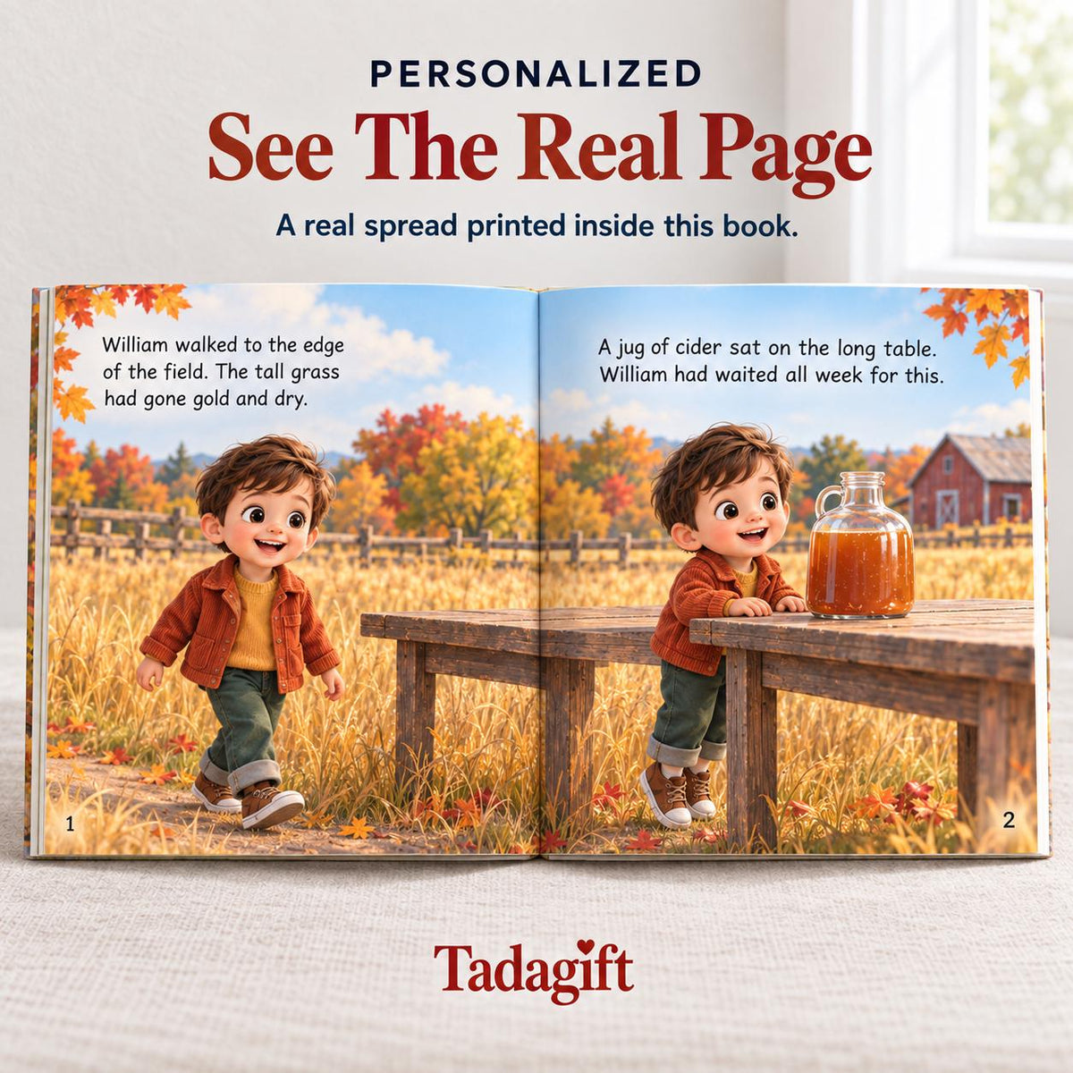 Personalized Children's Book in Hardcover: Illustrated Cider Stand Story with Wrapping Paper Included