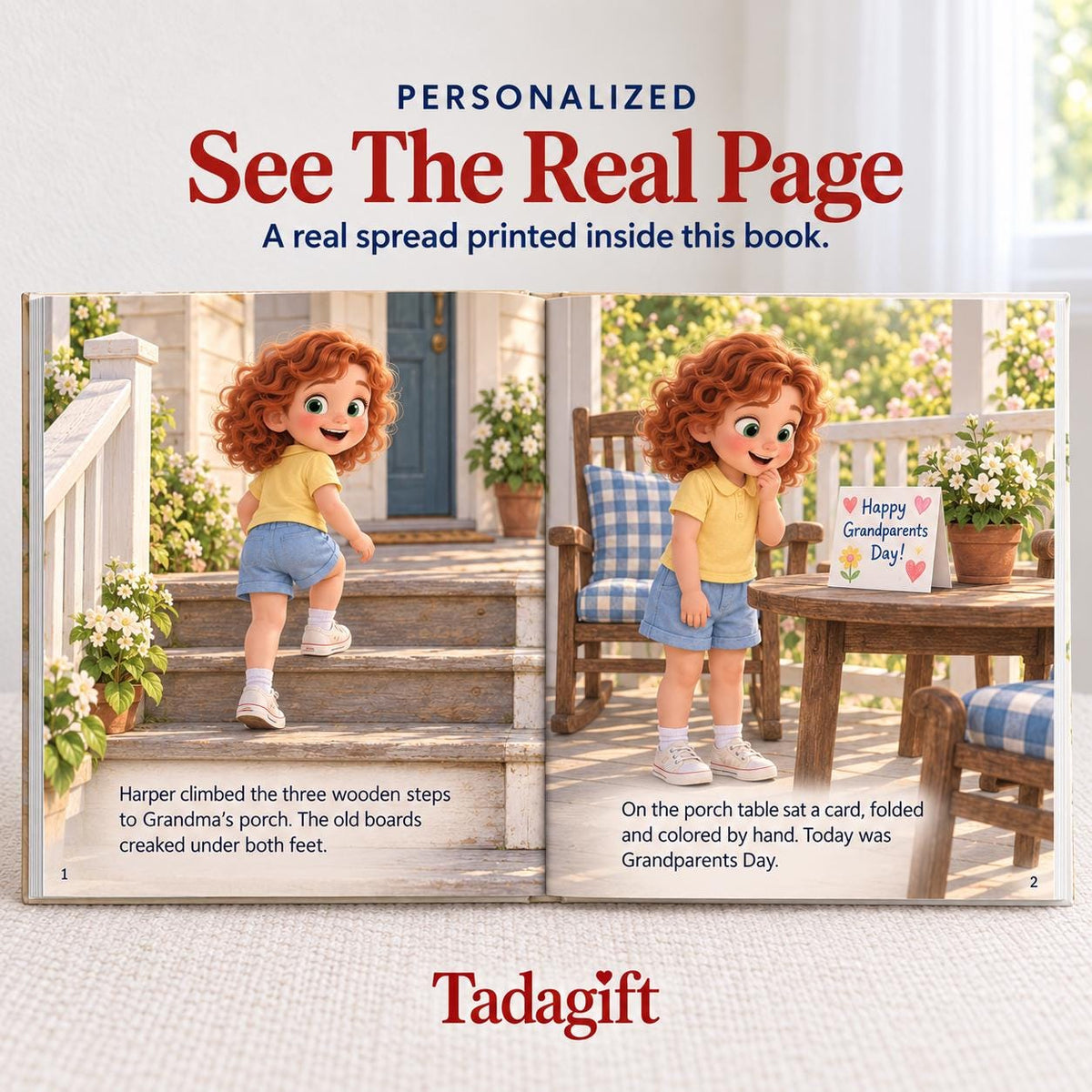 Personalized Children's Book in Hardcover: Illustrated Grandmas Front Porch with Wrapping Paper Included