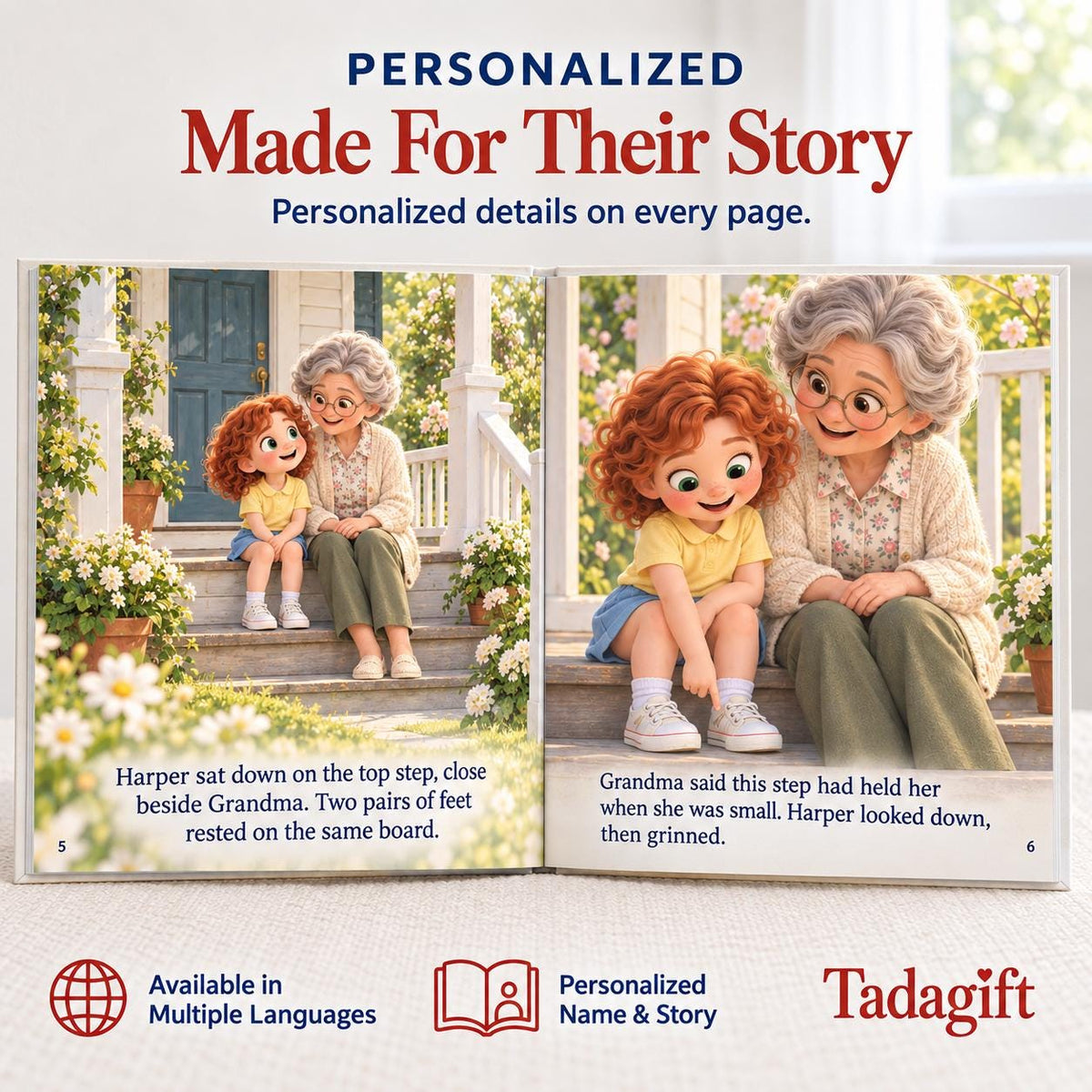 Personalized Children's Book in Hardcover: Illustrated Grandmas Front Porch with Wrapping Paper Included