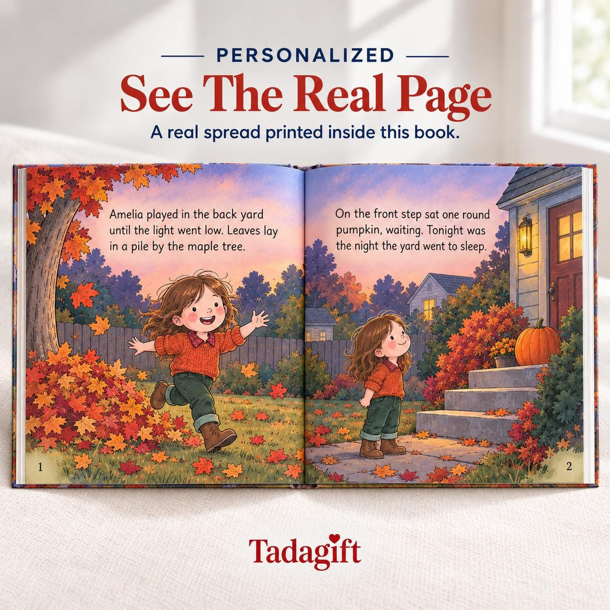 Personalized Children's Book in Hardcover: Illustrated Goodnight Autumn Story with Wrapping Paper Included